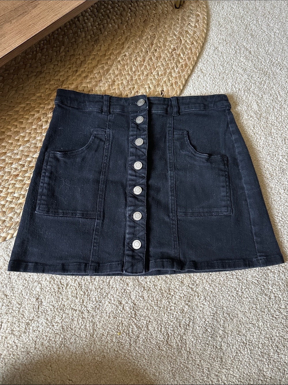 Altar'd State Black Button-Front Mini Skirt